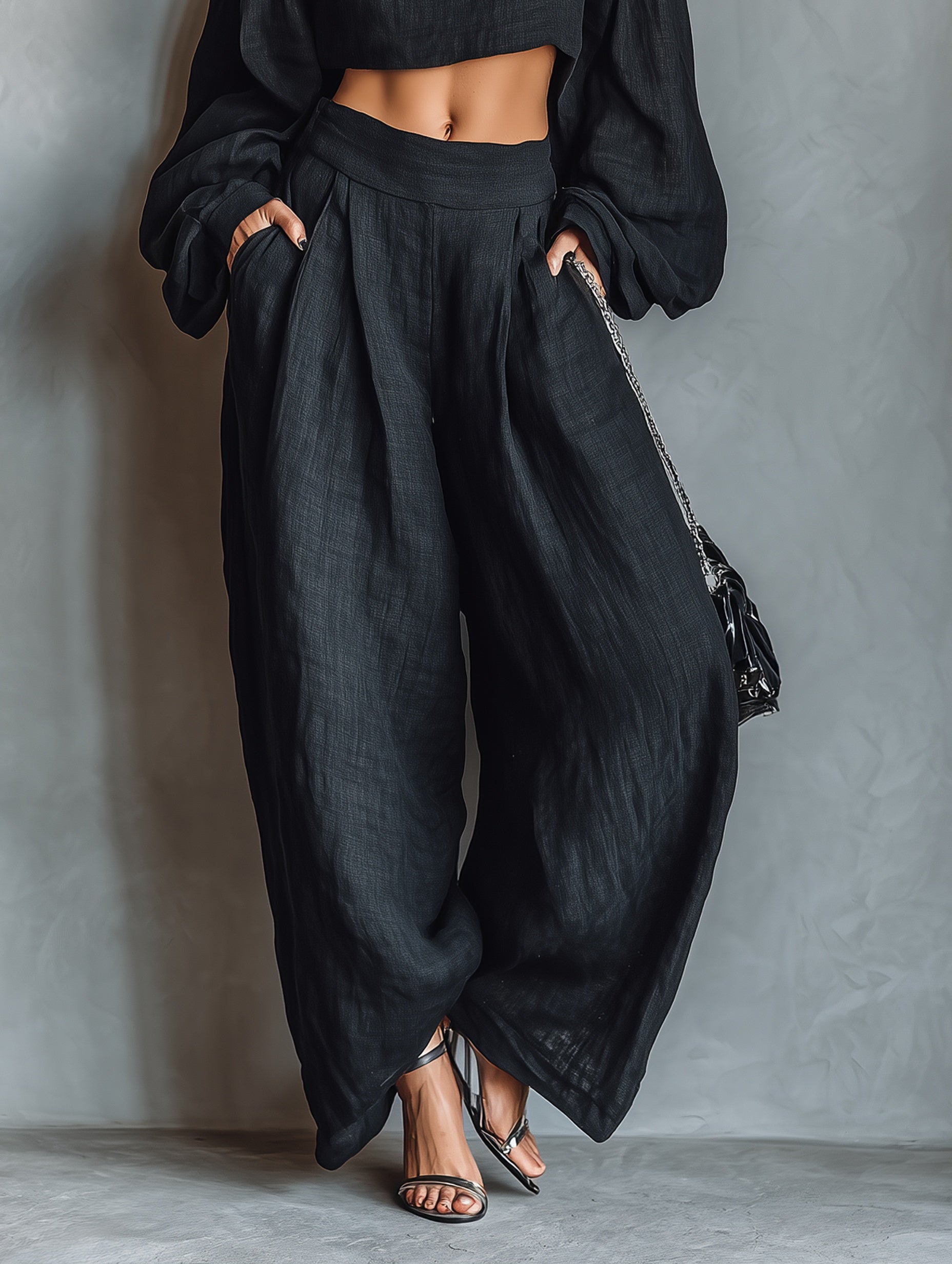 Claudia | Conjunto de Top Hombros Descubiertos y Pantalón Palazzo Mujer