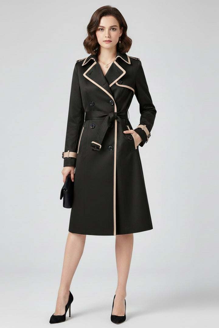 Claudia | Trench Coat Gabardina Larga Mujer con Cinturón Doble Botonadura