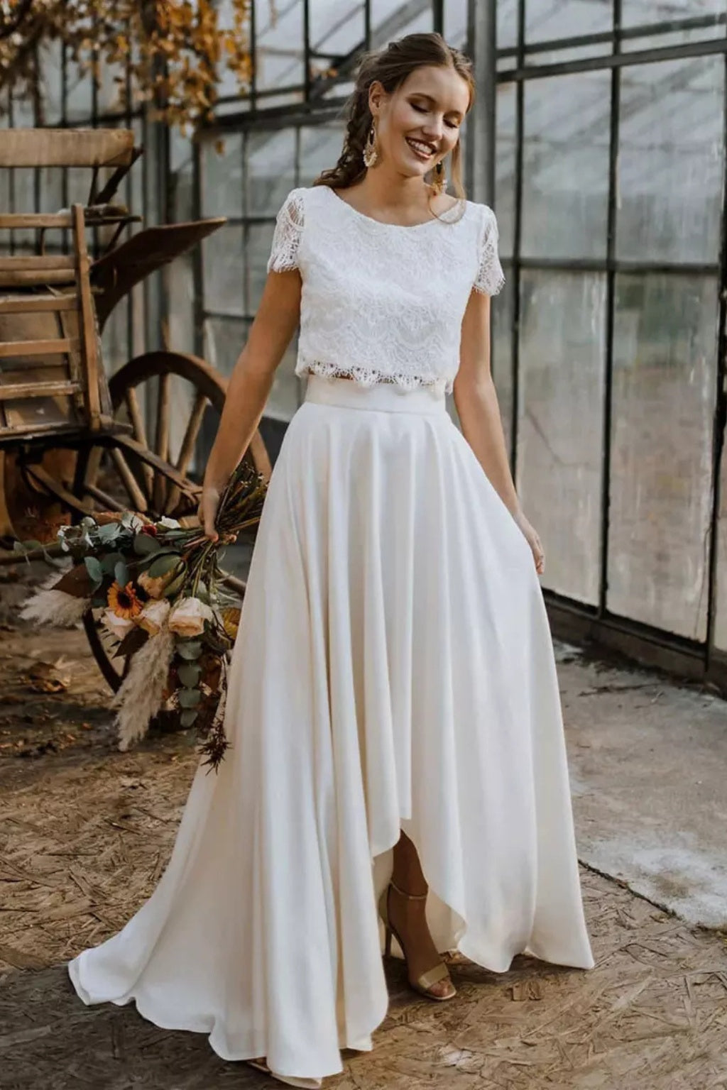 Conjunto de Falda Larga Asimétrica y Top de Encaje Mujer