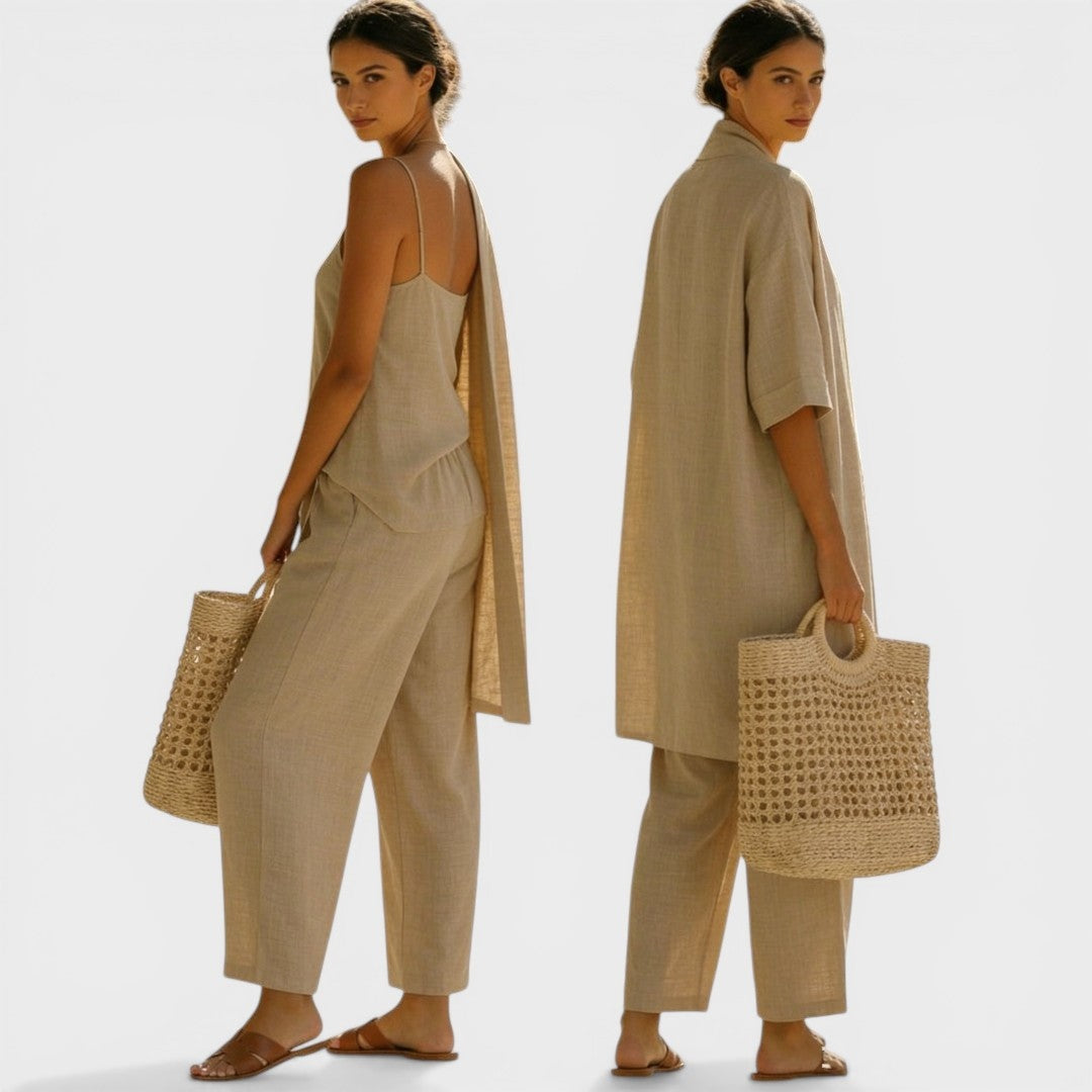 Conjunto Elegante de Tres Piezas Mujer Lino