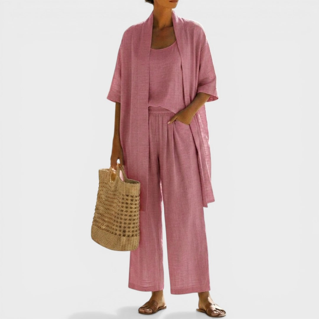 Conjunto Elegante de Tres Piezas Mujer Lino