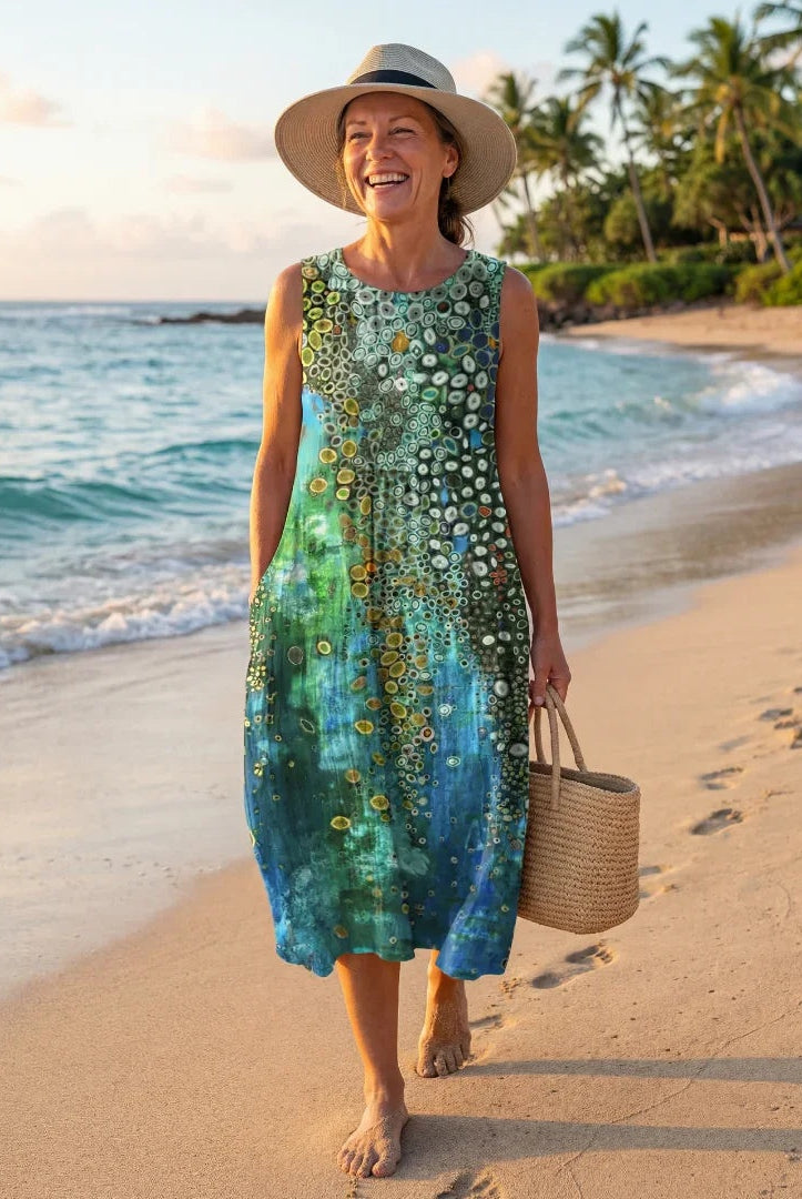 Coral | Vestido Midi Estampado Geométrico Mujer Sin Mangas