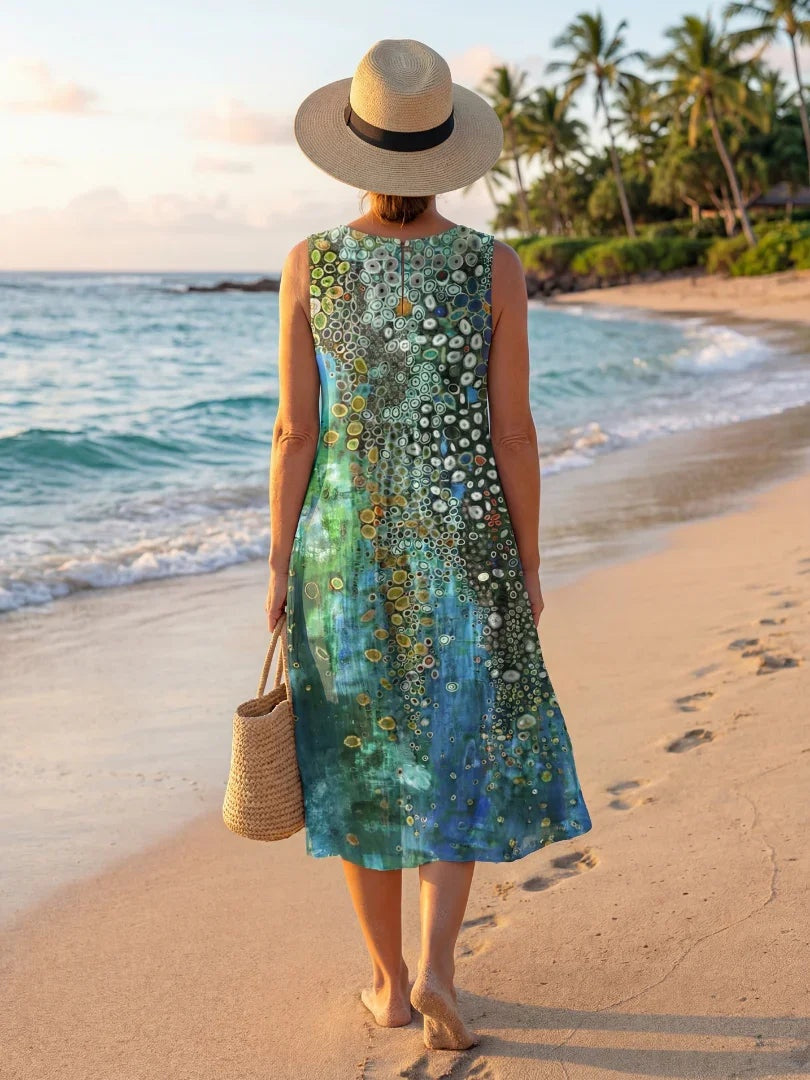 Coral | Vestido Midi Estampado Geométrico Mujer Sin Mangas