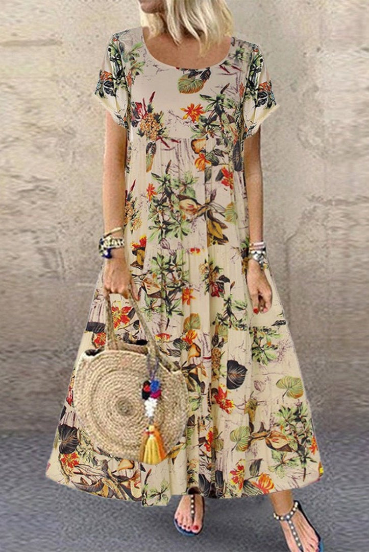 Covadonga | Vestido Largo Floral Mujer Manga Corta Suelto