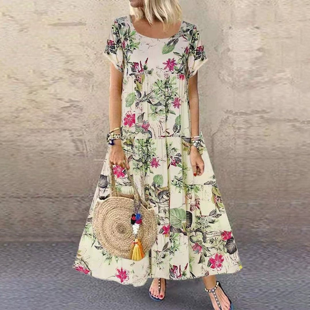 Covadonga | Vestido Largo Floral Mujer Manga Corta Suelto