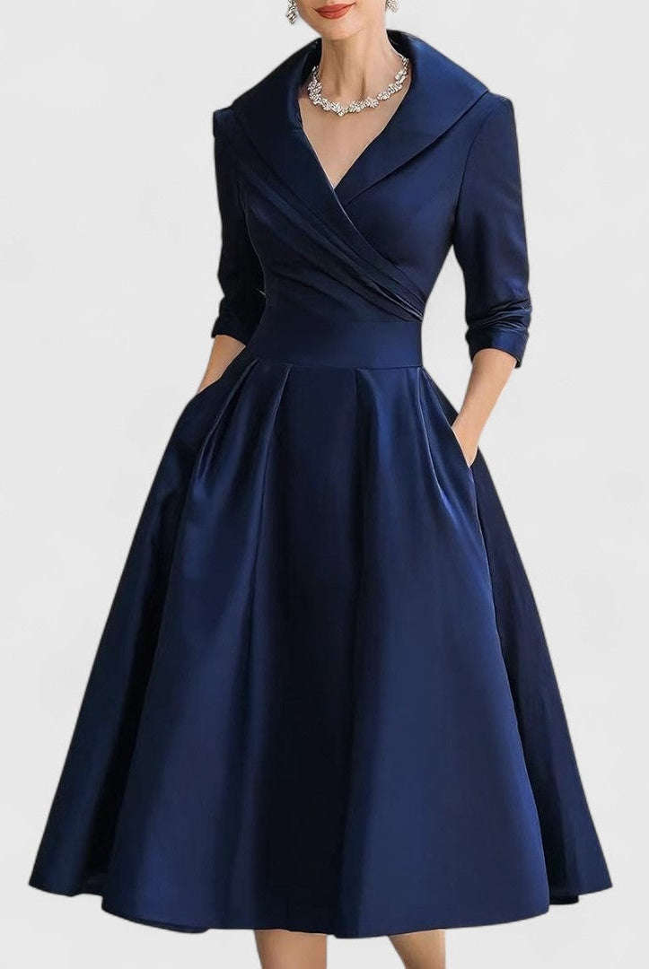 Covadonga | Vestido Midi de Novia Sencillo Mujer Manga 3/4 Falda Evasé
