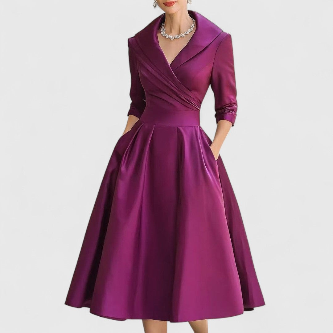 Covadonga | Vestido Midi de Novia Sencillo Mujer Manga 3/4 Falda Evasé