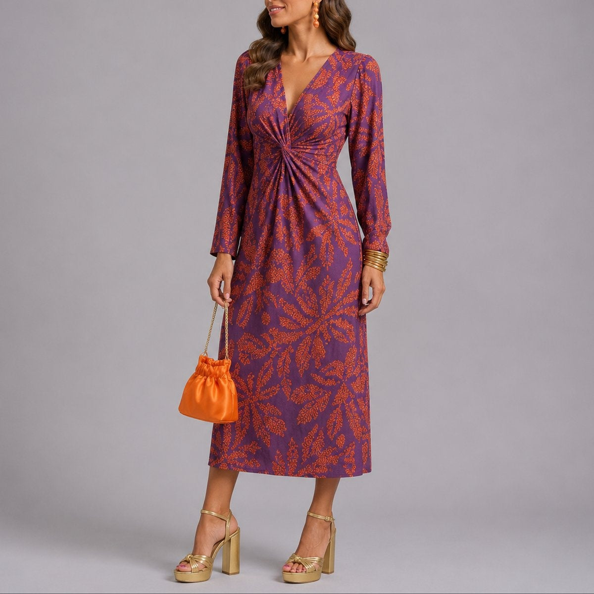 Covadonga | Vestido Midi Invitada Invierno Mujer Manga Larga Estampado