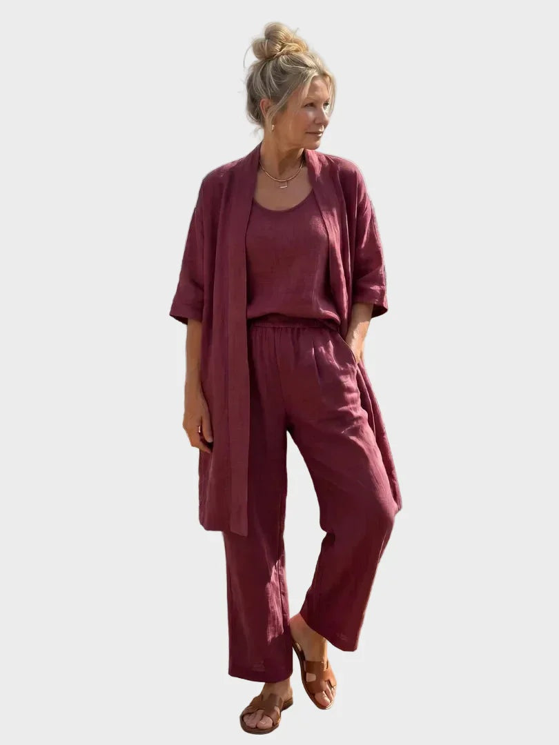 Cristina | Conjunto de Lino de Tres Piezas Mujer Corte Amplio
