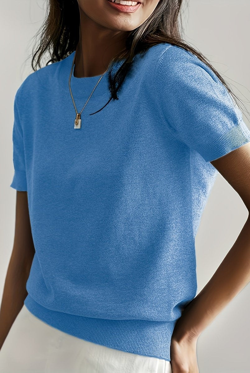 Daniela | Jersey Fino de Punto Mujer Cuello Redondo Manga Corta