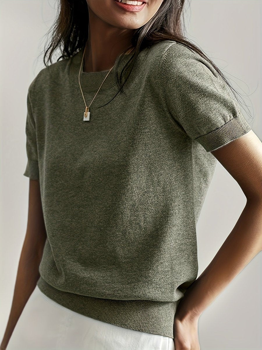 Daniela | Jersey Fino de Punto Mujer Cuello Redondo Manga Corta