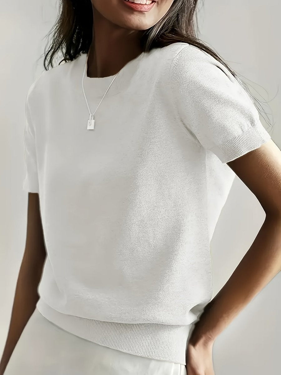 Daniela | Jersey Fino de Punto Mujer Cuello Redondo Manga Corta