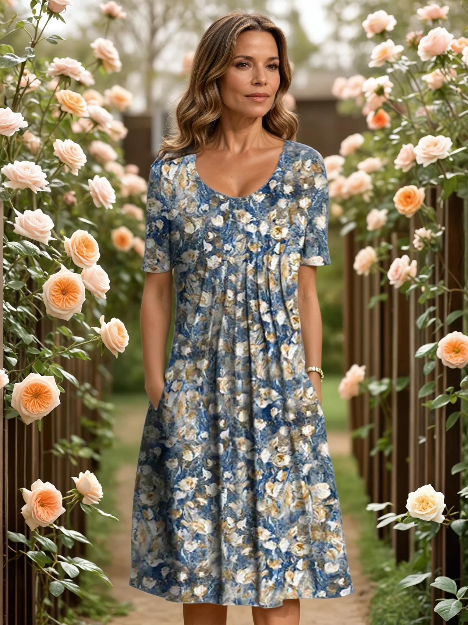 Daniela | Vestido Corto Floral Mujer Manga Corta Bolsillos