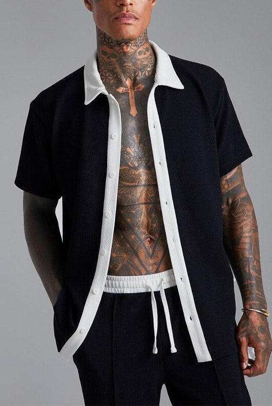 Darío | Conjunto de Punto de Manga Corta Hombre Camisa y Pantalón Corto