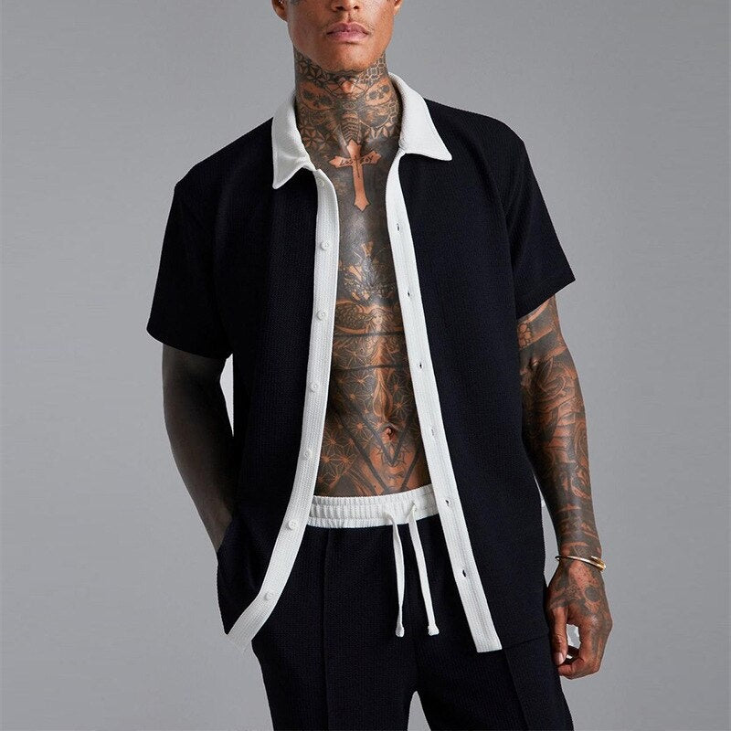 Darío | Conjunto de Punto de Manga Corta Hombre Camisa y Pantalón Corto