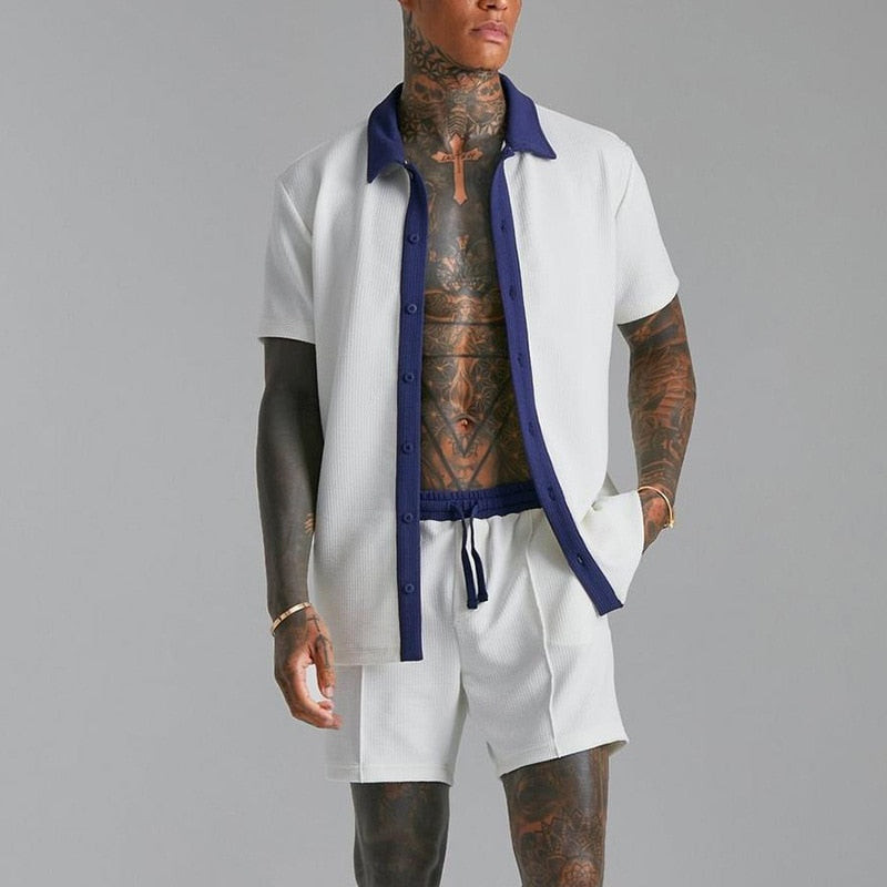 Darío | Conjunto de Punto de Manga Corta Hombre Camisa y Pantalón Corto