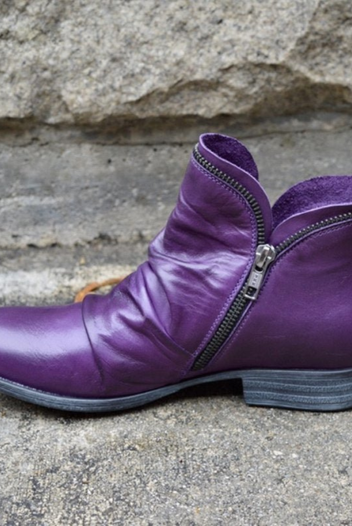 Delia | Botines de Piel con Cremallera Mujer Tacón Plano