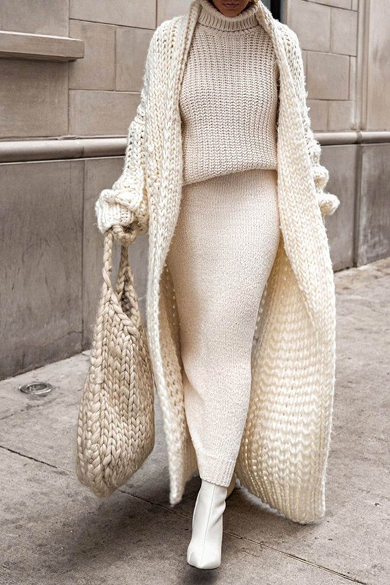 Delia | Cárdigan Largo de Punto Grueso Oversize Mujer Frente Abierto