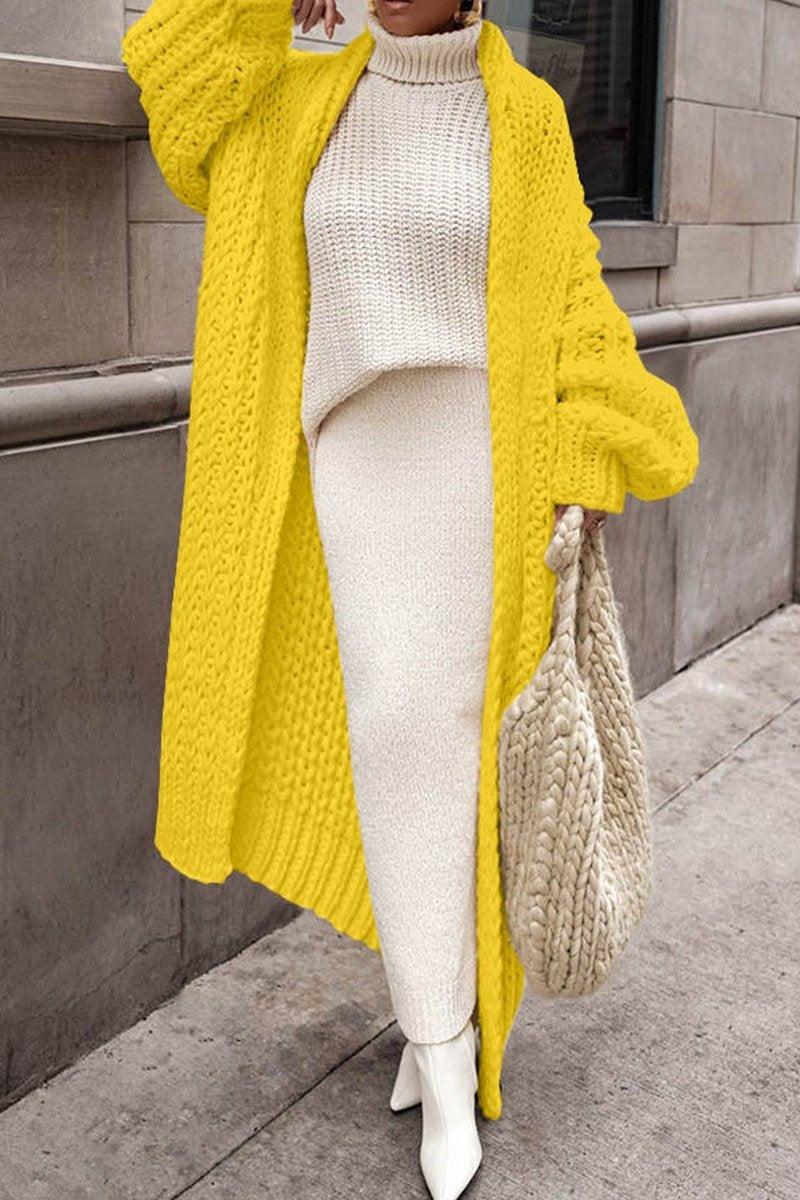 Delia | Cárdigan Largo de Punto Grueso Oversize Mujer Frente Abierto
