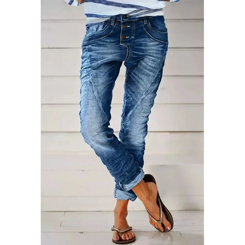 Delia | Jeans Slim Fit de Tiro Medio Mujer Lavado Desgastado