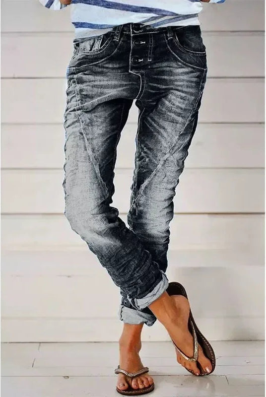 Delia | Jeans Slim Fit de Tiro Medio Mujer Lavado Desgastado