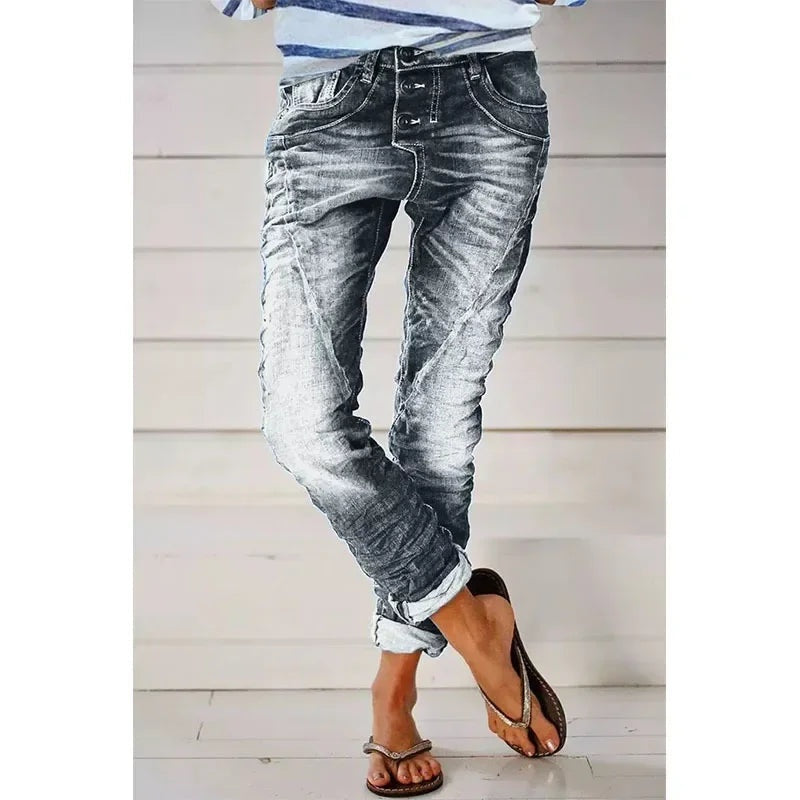 Delia | Jeans Slim Fit de Tiro Medio Mujer Lavado Desgastado