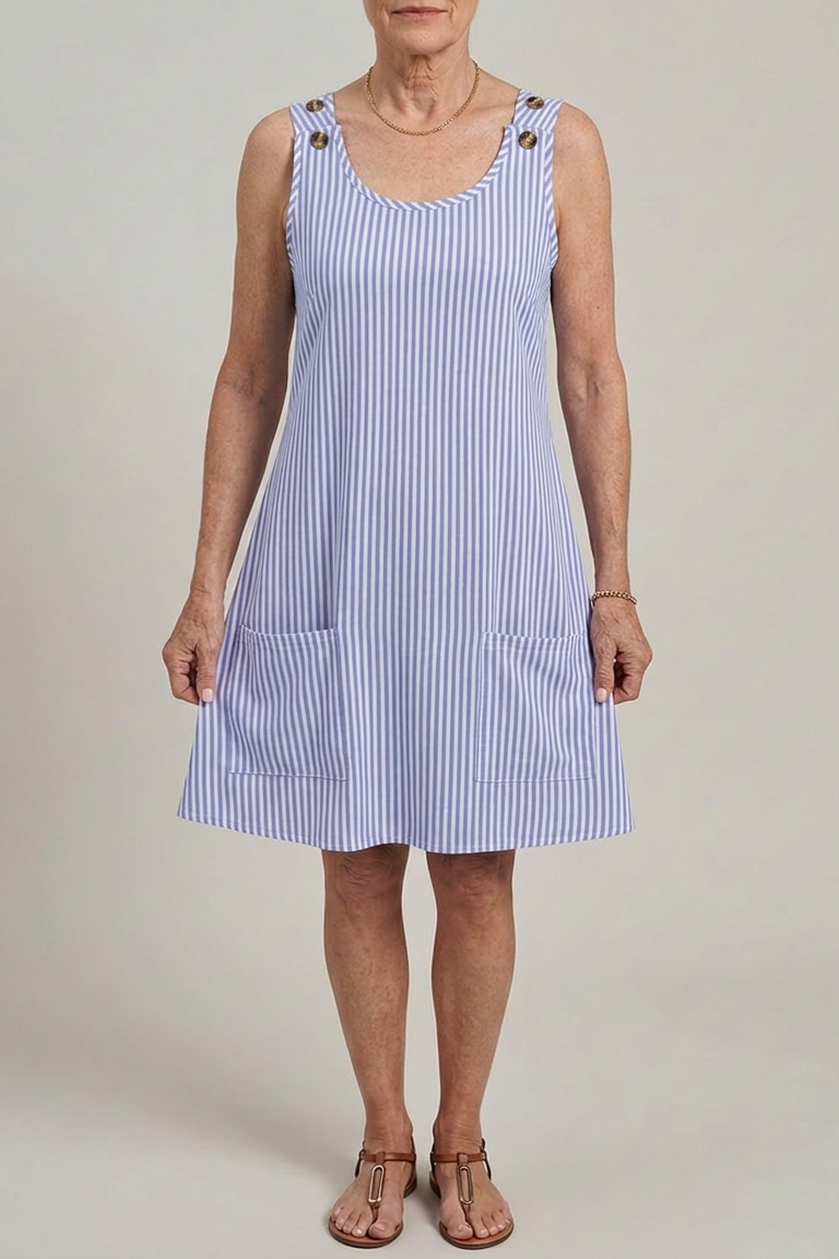 Delia | Vestido Corto de Verano a Rayas Mujer Sin Mangas Bolsillos
