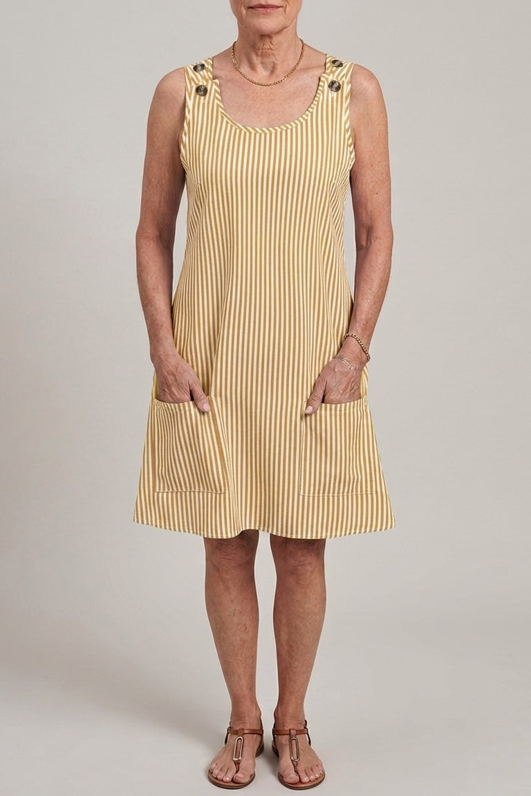 Delia | Vestido Corto de Verano a Rayas Mujer Sin Mangas Bolsillos
