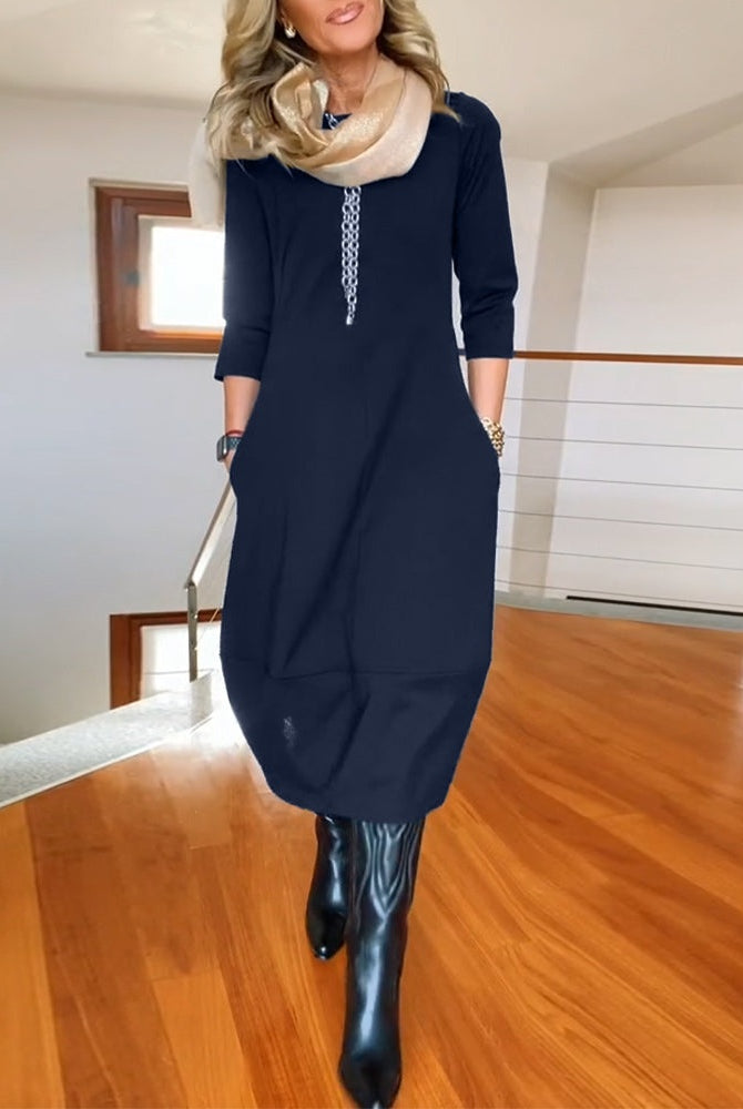 Delia | Vestido Largo Casual Manga Tres Cuartos Mujer Bolsillos