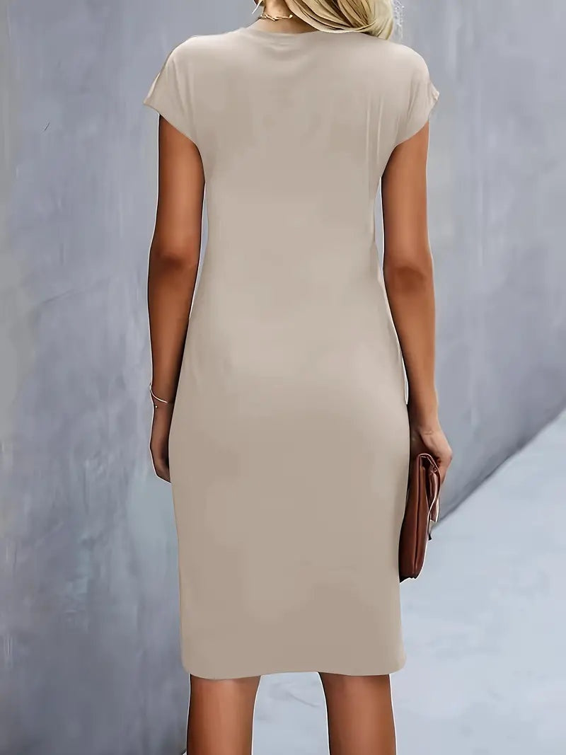 Delia | Vestido Midi de Fiesta Ajustado Mujer Manga Corta Drapeado