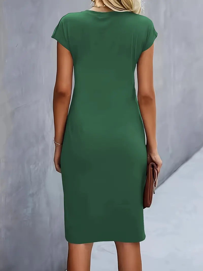 Delia | Vestido Midi de Fiesta Ajustado Mujer Manga Corta Drapeado