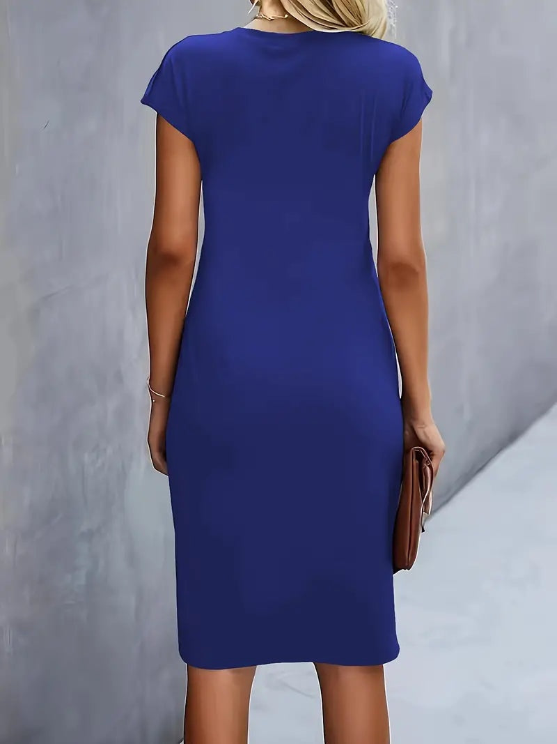 Delia | Vestido Midi de Fiesta Ajustado Mujer Manga Corta Drapeado