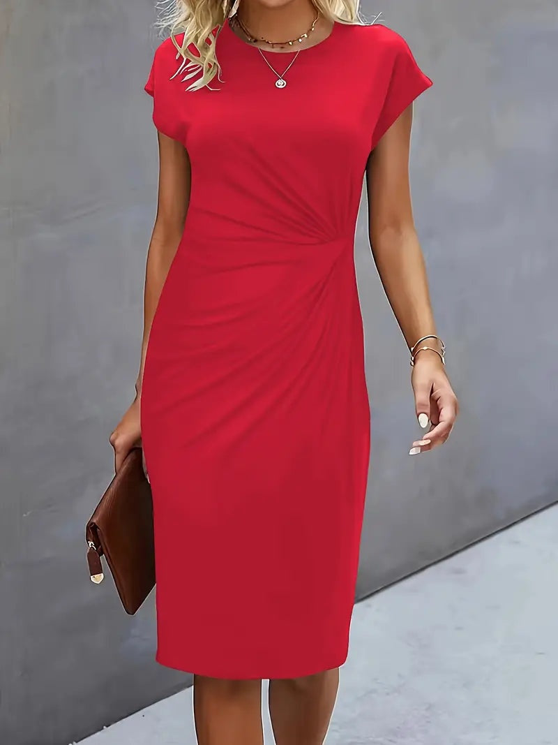 Delia | Vestido Midi de Fiesta Ajustado Mujer Manga Corta Drapeado