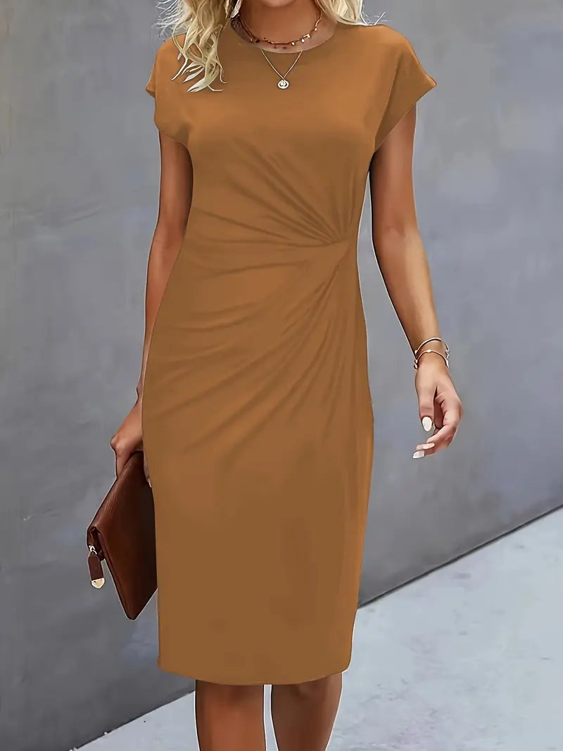 Delia | Vestido Midi de Fiesta Ajustado Mujer Manga Corta Drapeado