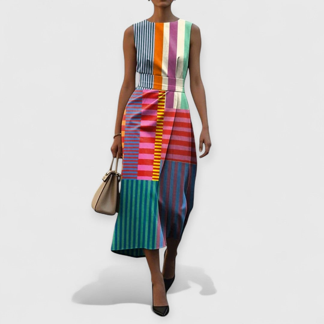 Delia | Vestido Midi Estampado Geométrico Mujer Sin Mangas