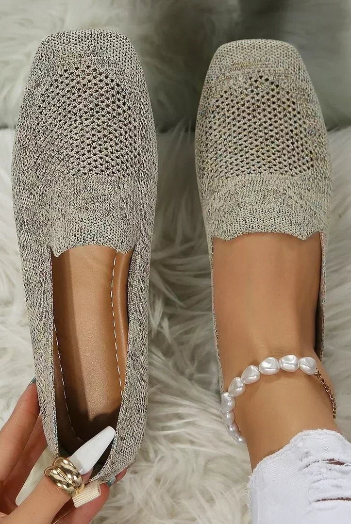 Delia | Zapatos Planos de Punto Calado Mujer Punta Cuadrada