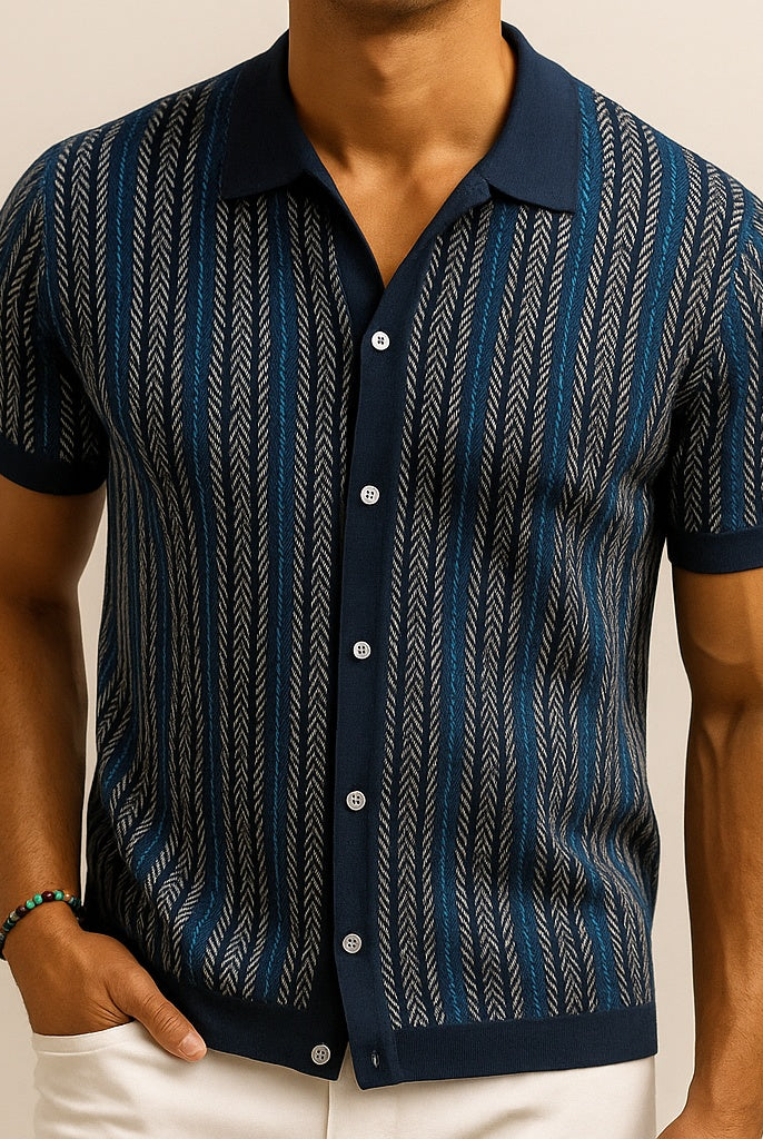 Diego | Camisa Estampada de Manga Corta Hombre Botones