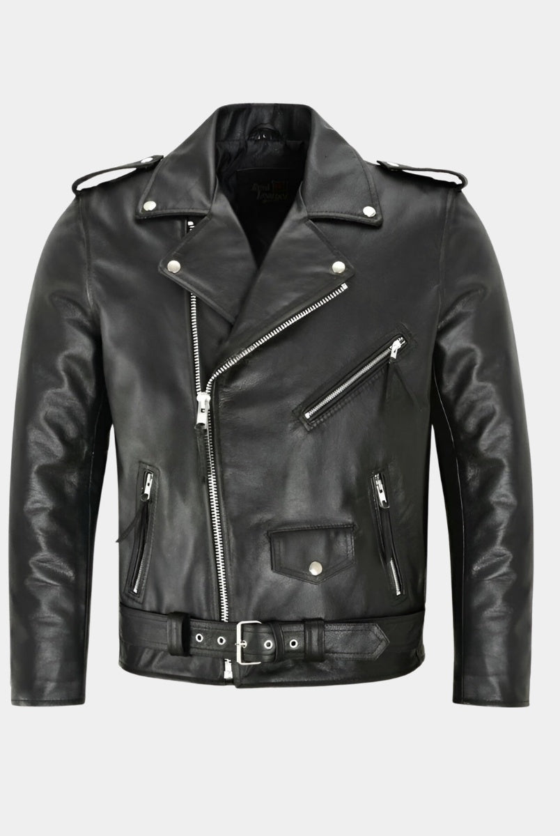 Diego | Cazadora de Cuero Hombre Biker Cremallera Asimétrica