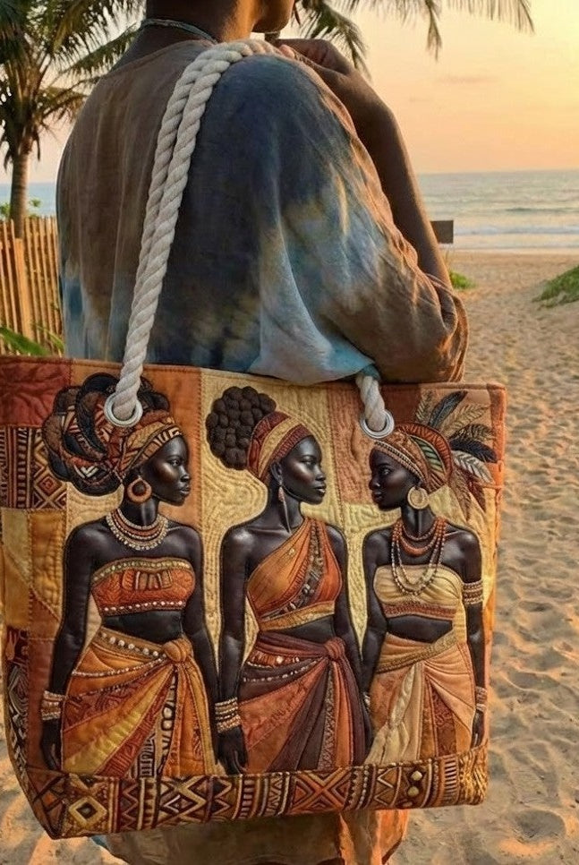 Dolores | Bolso Tote Acolchado Estampado Africano Mujer Asas de Cuerda