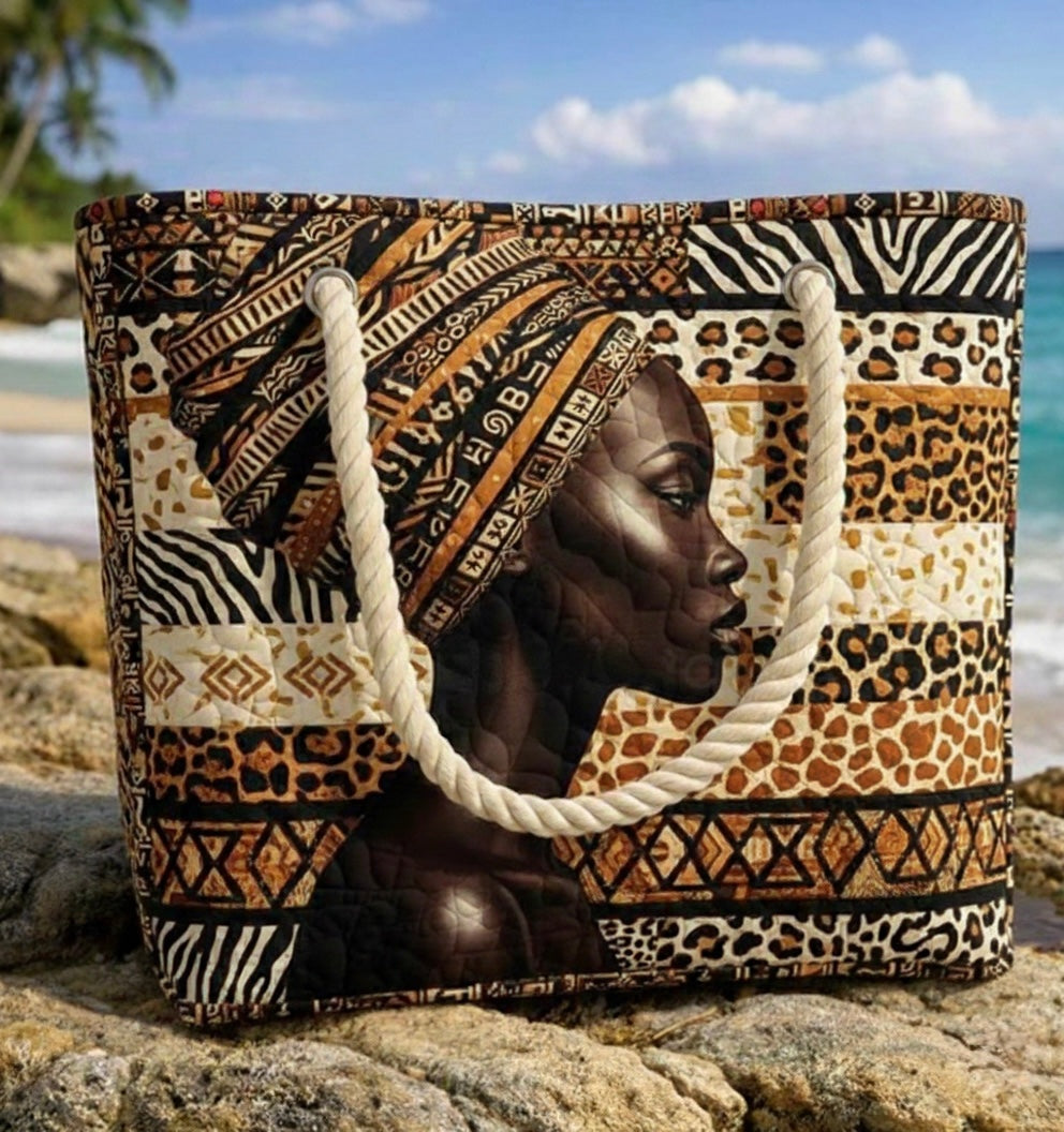 Dolores | Bolso Tote Acolchado Estampado Africano Mujer Asas de Cuerda