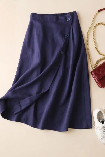 Elena | Falda Midi de Lino Envolvente Mujer Botones