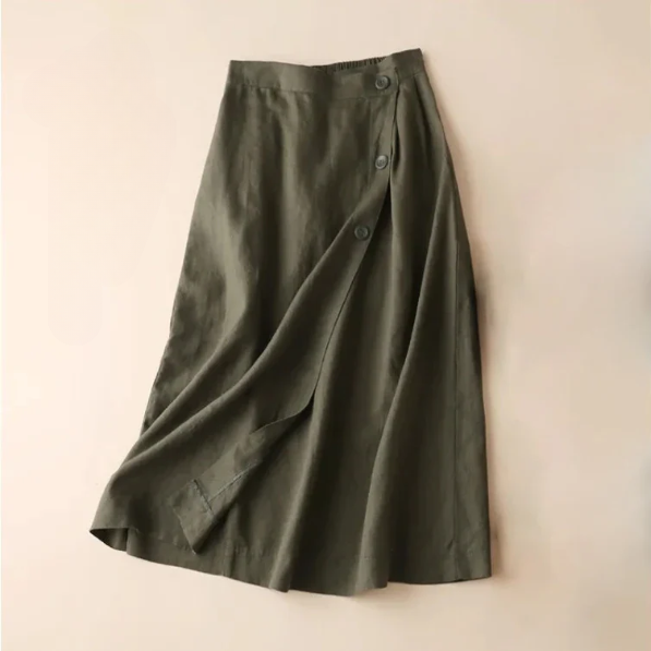 Elena | Falda Midi de Lino Envolvente Mujer Botones