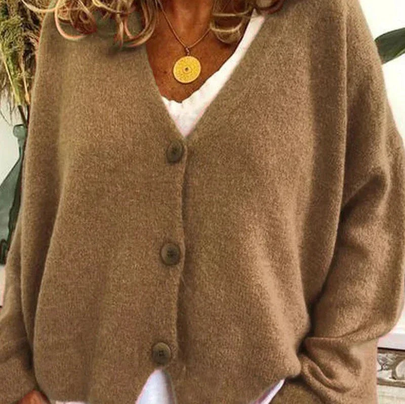 Elena | Jersey Fino de Punto Mujer Cuello en V con Botones
