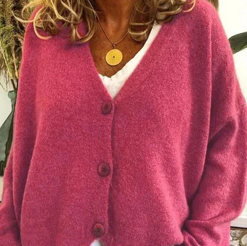 Elena | Jersey Fino de Punto Mujer Cuello en V con Botones