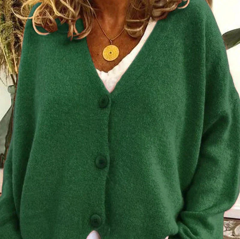 Elena | Jersey Fino de Punto Mujer Cuello en V con Botones