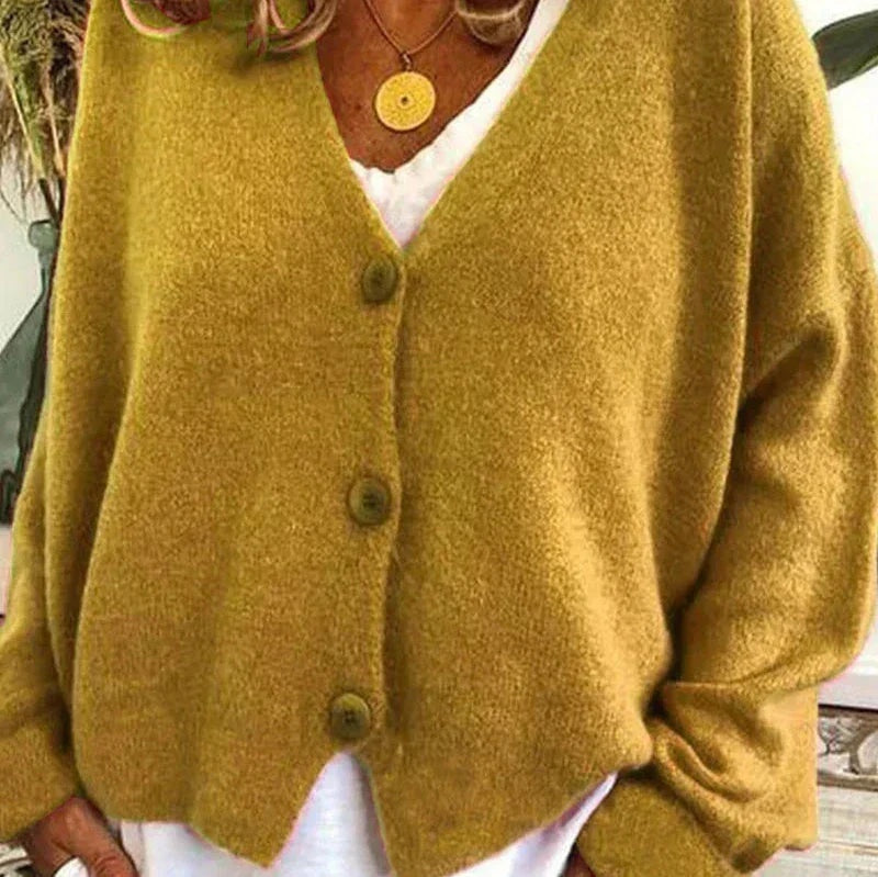 Elena | Jersey Fino de Punto Mujer Cuello en V con Botones