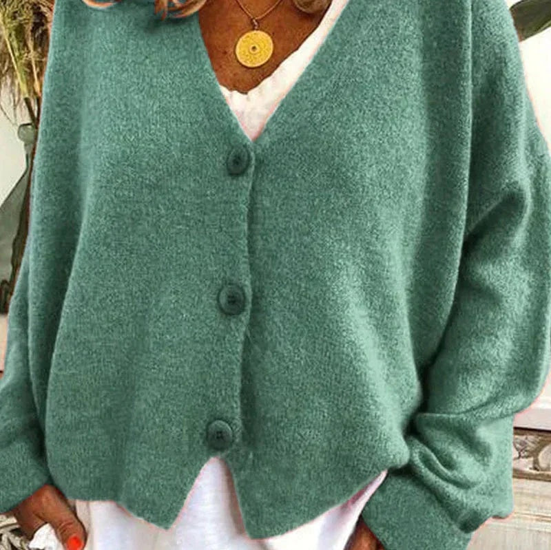 Elena | Jersey Fino de Punto Mujer Cuello en V con Botones