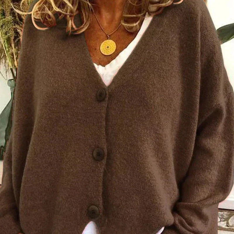 Elena | Jersey Fino de Punto Mujer Cuello en V con Botones