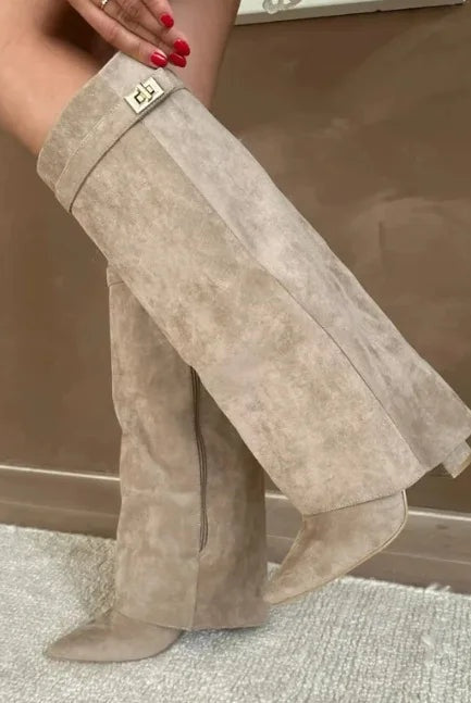 Elvira | Botas Altas de Ante Mujer Caña Alta Hebilla