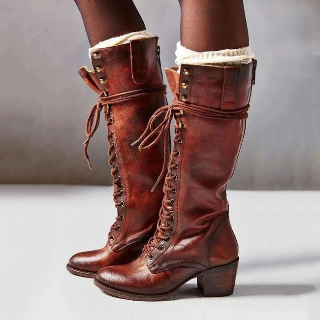Elvira | Botas de Piel con Cordones Mujer Caña Alta Tacón